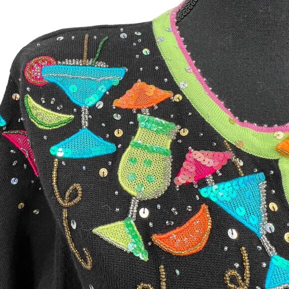 Just‎ B Bright Pattern Cardigan Beaded Sequin Mixed Drinks Fruit Sweater - Picture 4 of 7